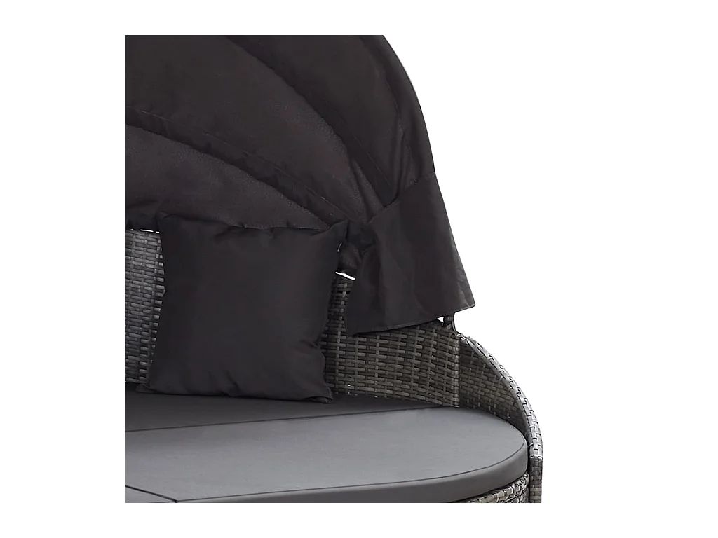 Loungebed met luifel poly rattan grijs