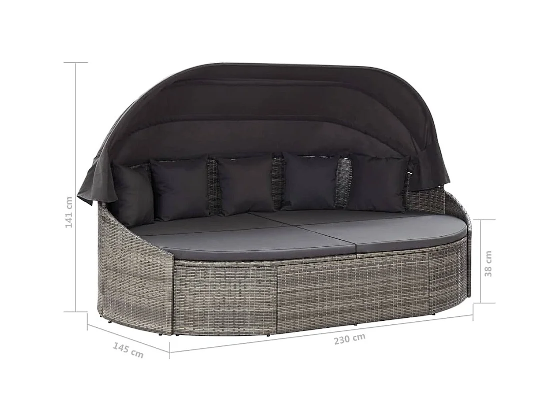Loungebed met luifel poly rattan grijs