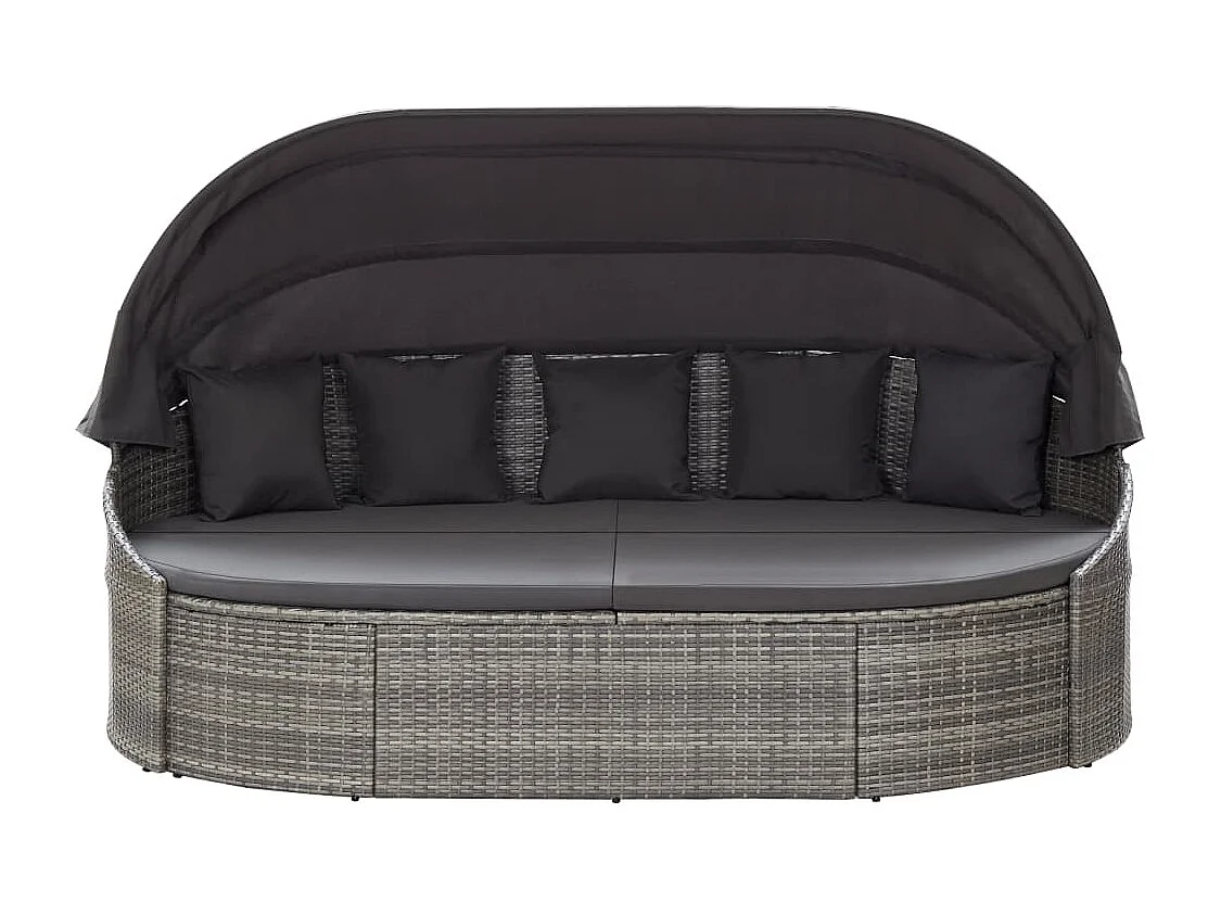 Chaise longue d'extérieur avec auvent Résine tressée Gris