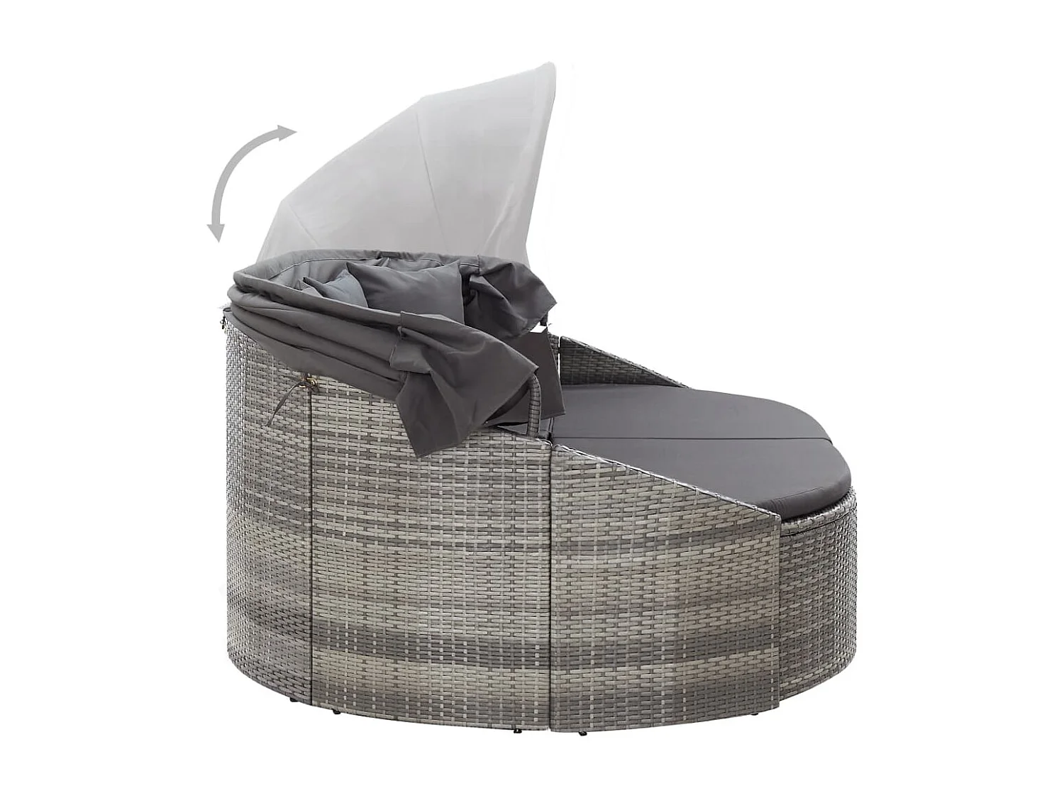 Chaise longue d'extérieur avec auvent Résine tressée Gris