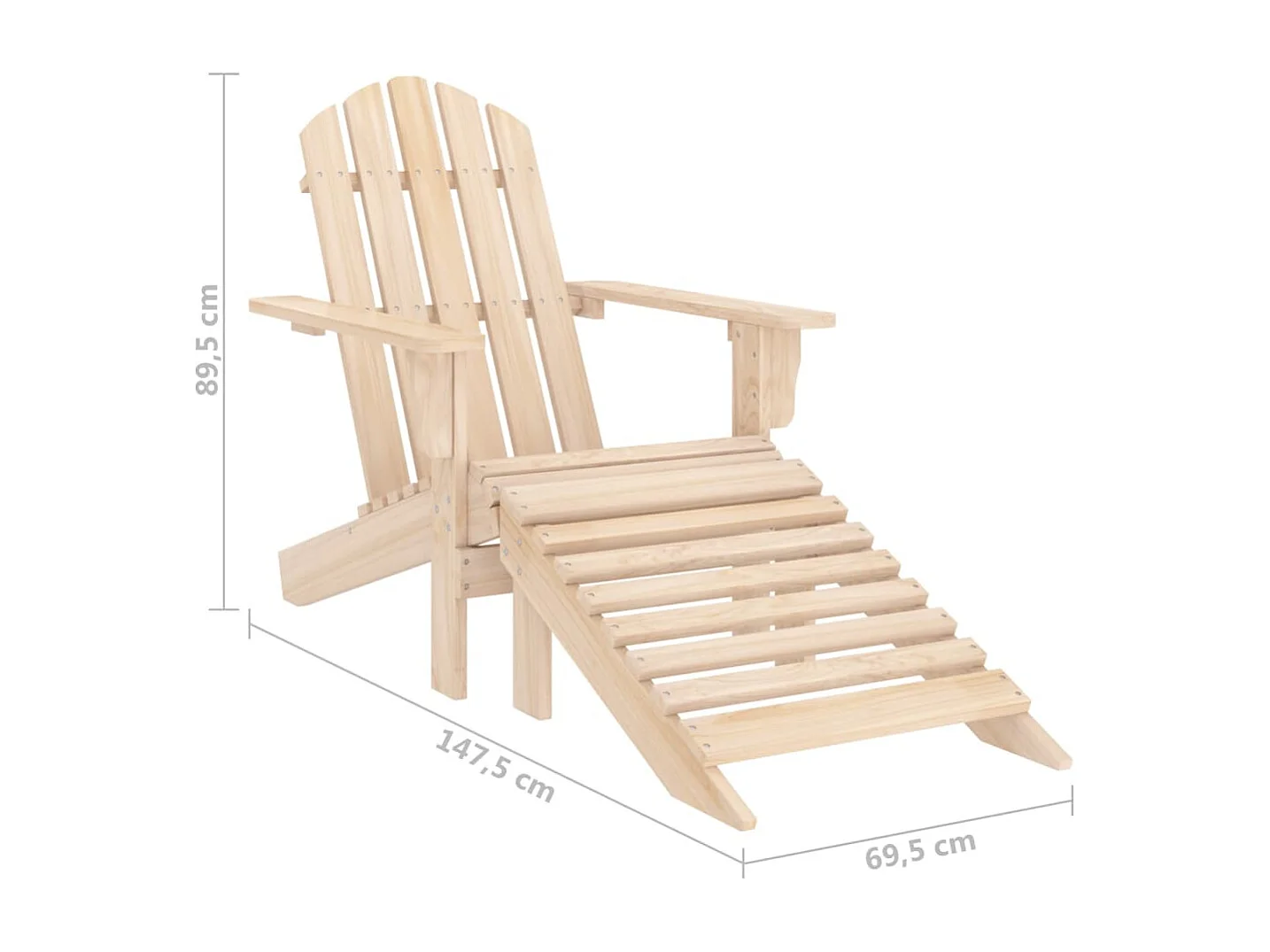 Silla Adirondack de jardín con otomana y mesa macizo abeto rosa