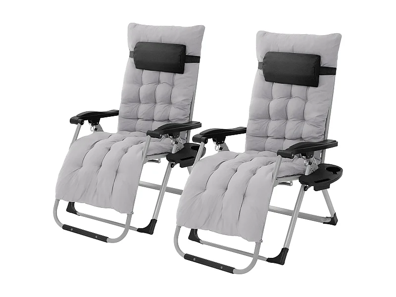 2x Tumbona plegable gris sillón con cojín cervical silla ajustable portabebidas