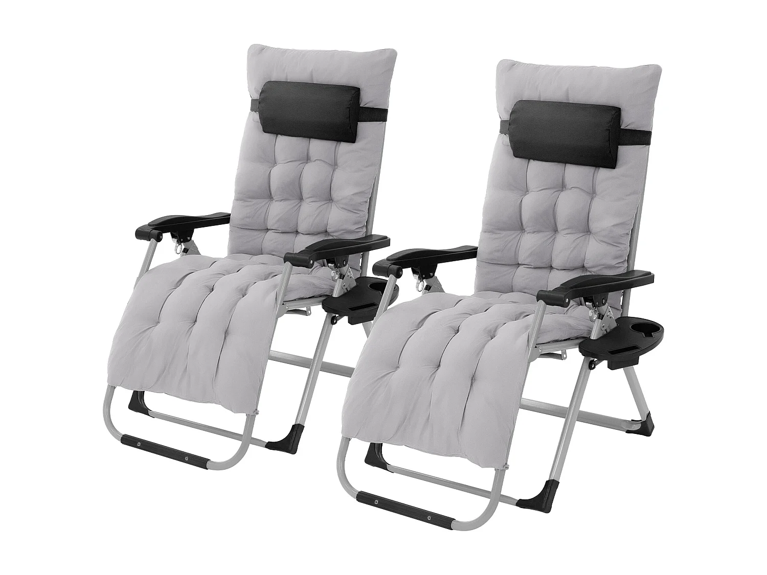 2x Tumbona plegable gris sillón con cojín cervical silla ajustable portabebidas