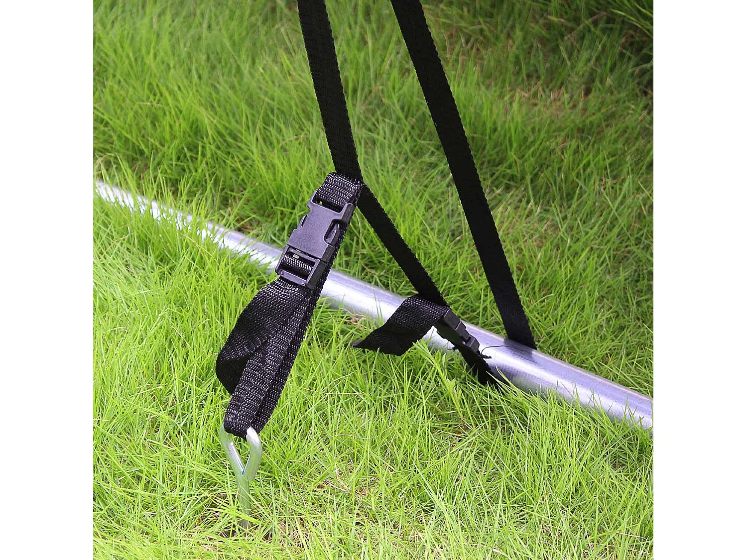 Kit d'ancrage pour trampoline - 4 sardines de fixation et sangles - Compatible toutes tailles