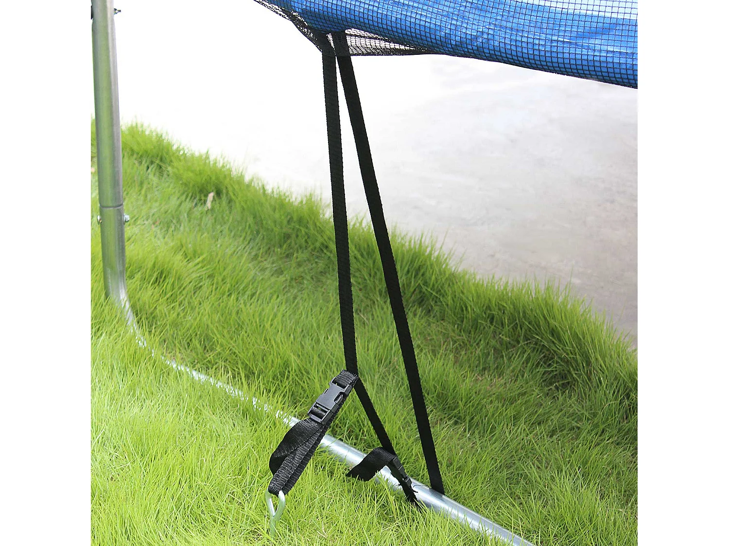 Kit d'ancrage pour trampoline - 4 sardines de fixation et sangles - Compatible toutes tailles