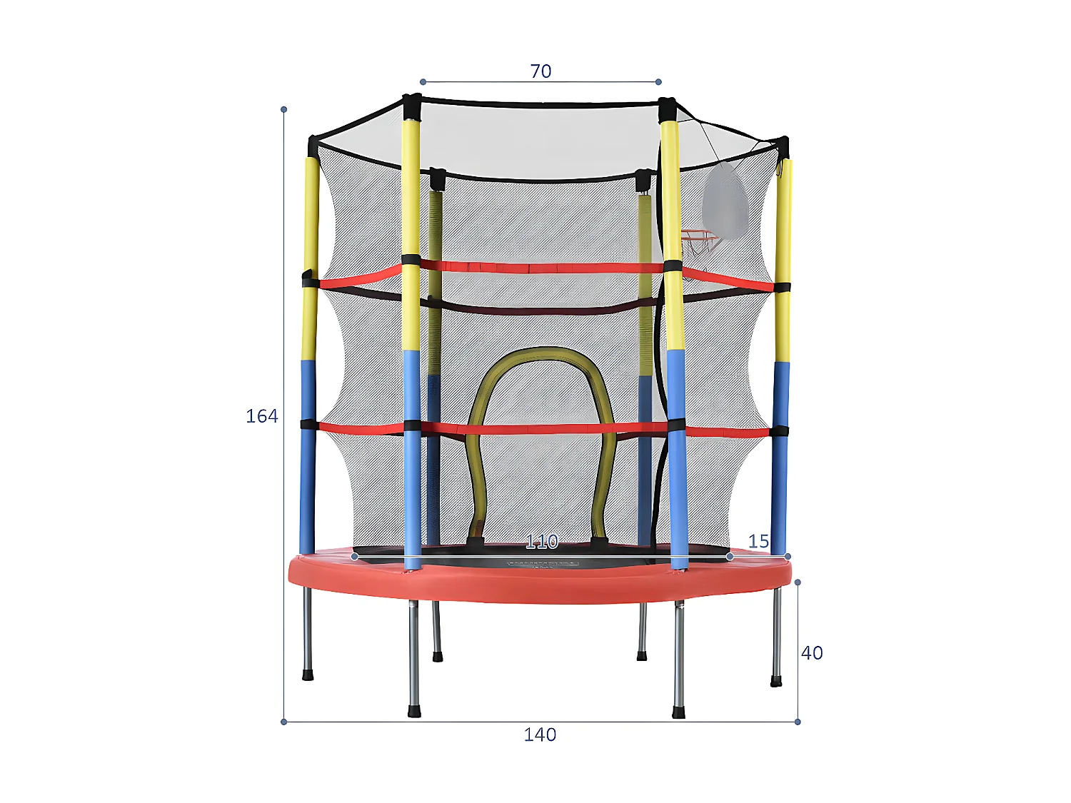 Trampoline avec panier de basket - à l'intérieur et l'extérieur - structure en acier galvanisé - Multicolore