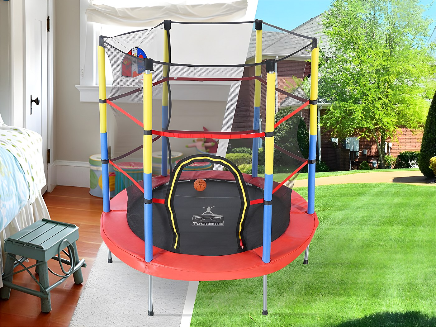 Cestino Basket per Trampolino, Mini Canestro Basket Trampolino con 3