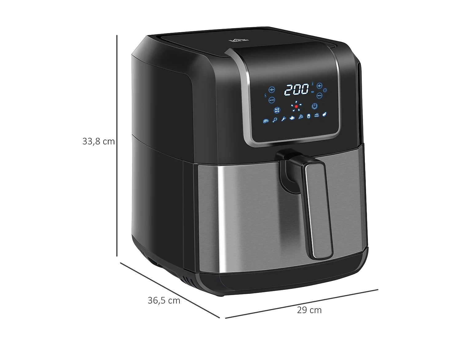Friteuse à air 1700W 6,5L - air fryer multifonction 8 programmes - température réglable - timer 60 min. - gris noir