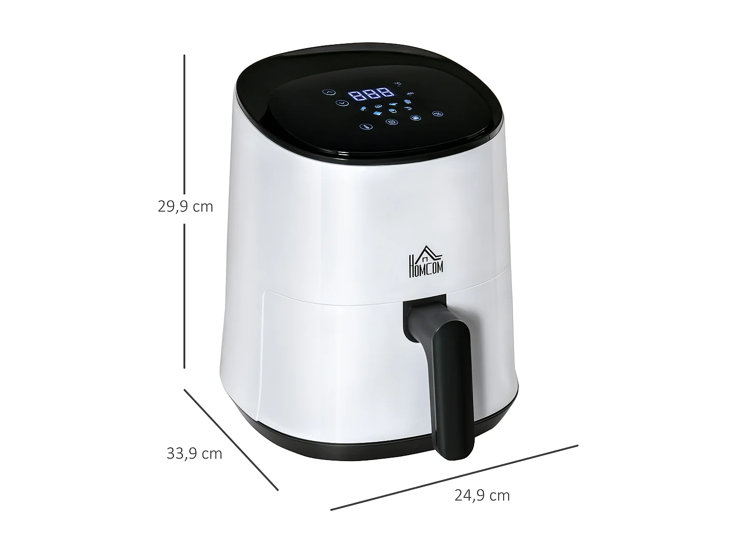 Friteuse sans huile air fryer 1300 W 2,5 L avec affichage numérique, 7 programmes, température réglable, minuterie et panier antiadhésif blanc noir