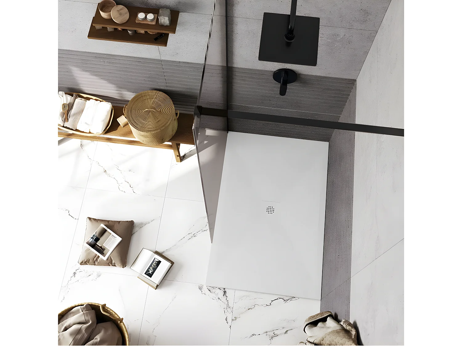 Plato de ducha pizarra DEXA CREMA  90x130 cm rejilla inox