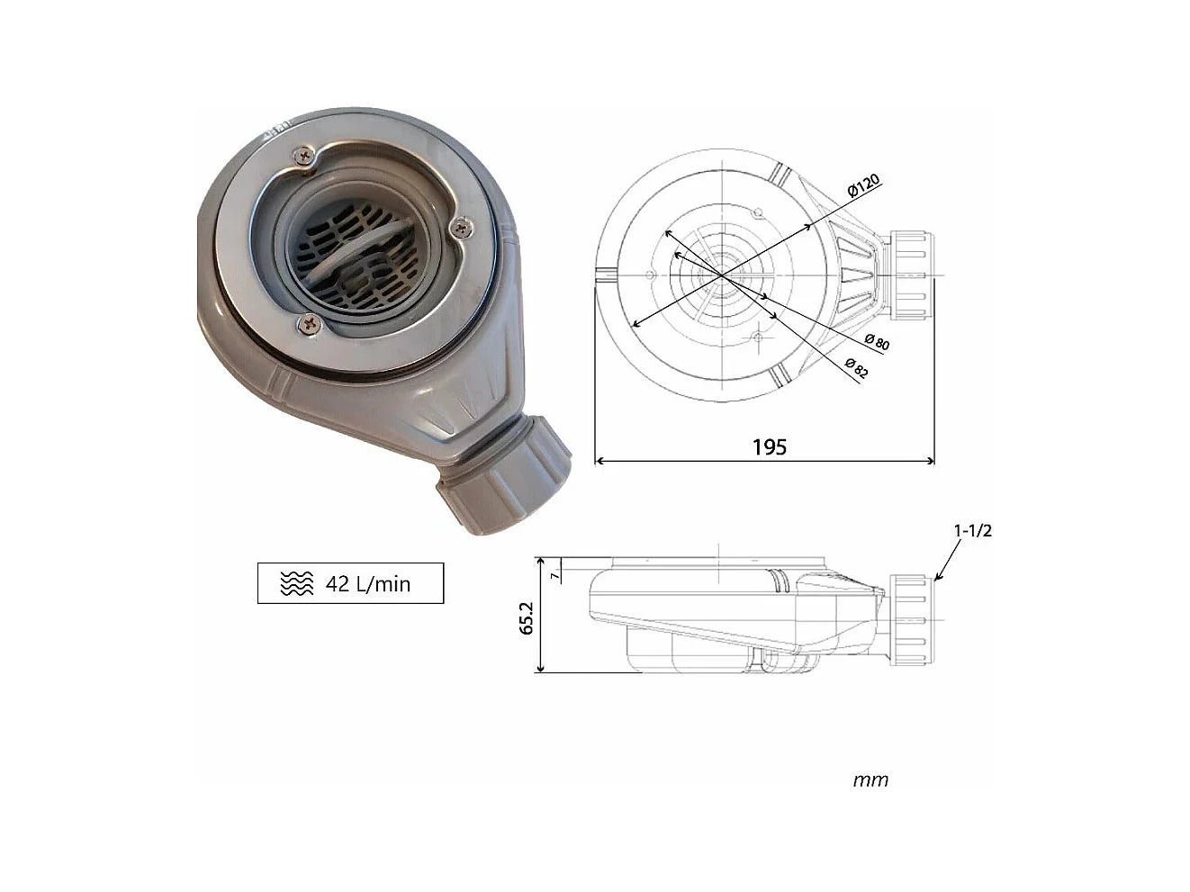 Plato de ducha pizarra DEXA ANTRACITA  70x130 cm rejilla inox
