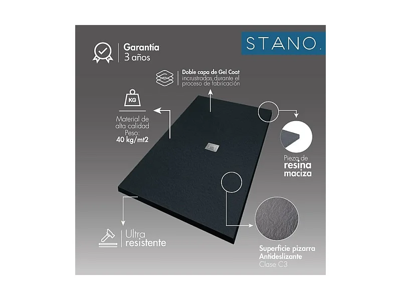 Plato de ducha pizarra DEXA ANTRACITA  70x130 cm rejilla inox