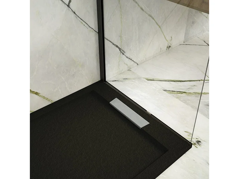 Plato de ducha resina LUX NEGRO  70x100cm rejilla inox Rejilla acero inox.