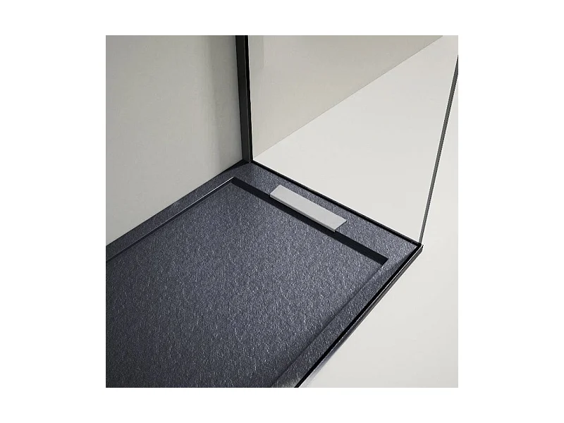 Mineralguss-Duschwanne extra flach LUX Schieferoptik anthrazit 70x140cm Edelstahl in chrom