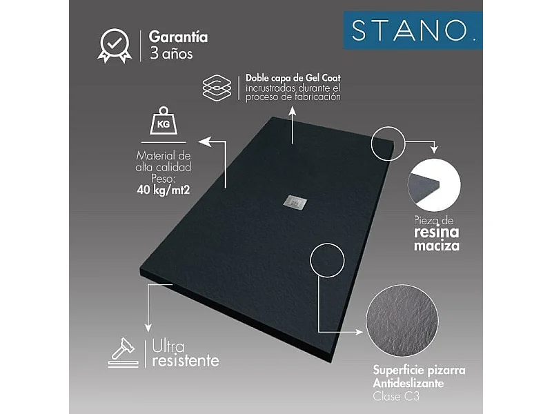 Plato de ducha pizarra DEXA crema  90x150 cm rejilla acero inox.