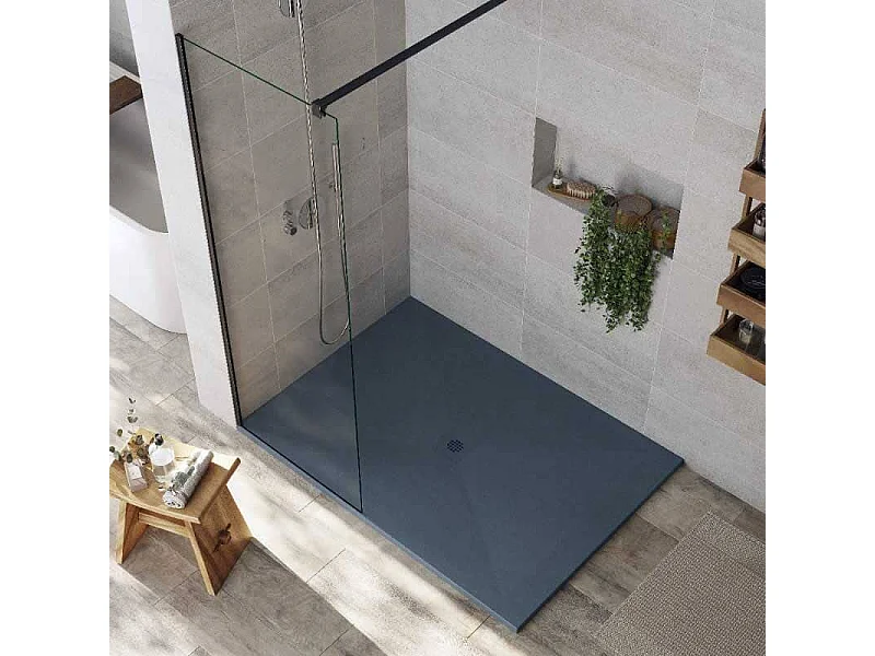 Mineralguss-Duschwanne extra flach DEXA Schieferoptik ANTHRAZIT 80x80 cm