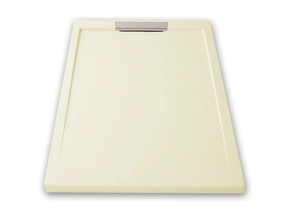 Mineralguss-Duschwanne extra flach LUX Schieferoptik beige 80x110cm Edelstahl in chrom