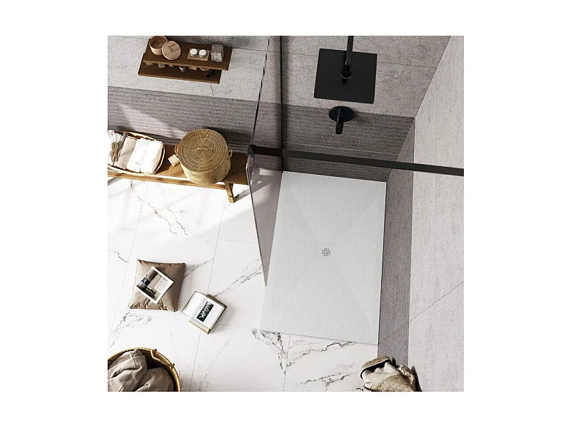 Mineralguss-Duschwanne extra flach DEXA Schieferoptik ANTHRAZIT 80x130 cm