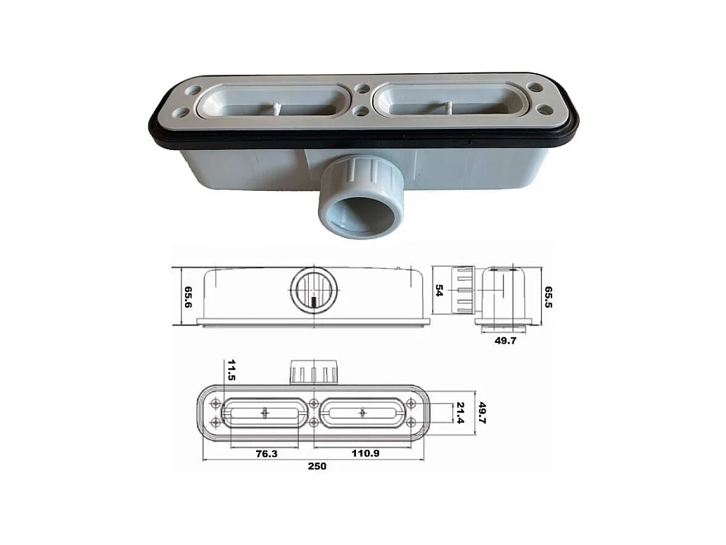 Mineralguss-Duschwanne extra flach LUX Schieferoptik anthrazit 90x160cm Edelstahl in gleicher Farbe