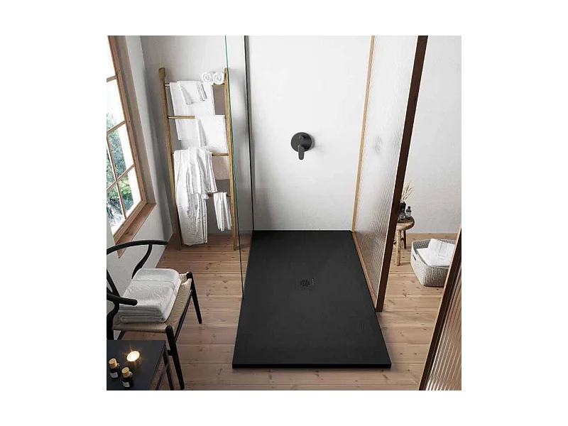 Mineralguss-Duschwanne extra flach DEXA Schieferoptik SCHWARZ 90x170 cm