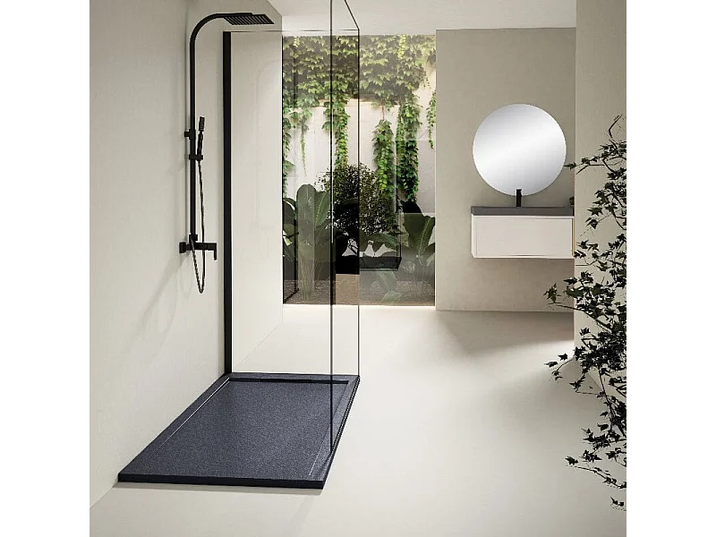 Receveur de douche 90x100cm extra plat LUX en résine surface ardoisée anthracite