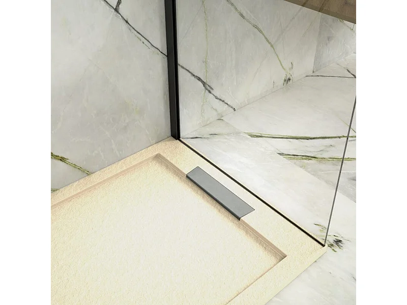 Plato de ducha resina LUX CREMA  80x150cm rejilla inox Rejilla acero inox.