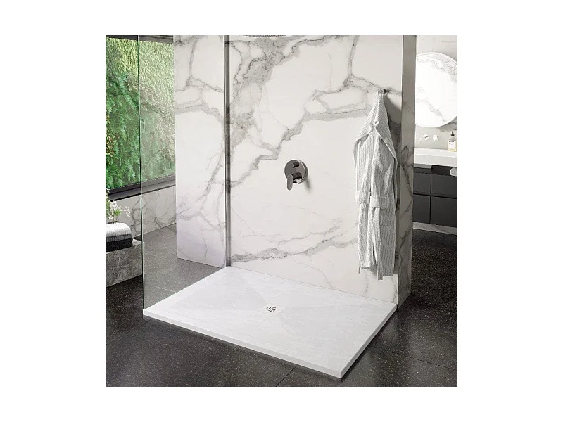 Mineralguss-Duschwanne extra flach DEXA Schieferoptik ANTHRAZIT 80x150 cm