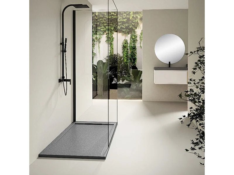 Plato de ducha resina LUX antracita  70x110cm rejilla acero inox.