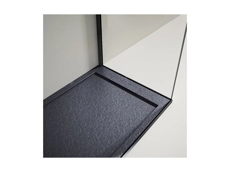 Mineralguss-Duschwanne extra flach LUX Schieferoptik anthrazit 80x120cm Edelstahl in gleicher Farbe