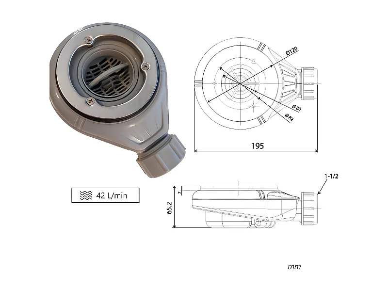 Plato de ducha pizarra DEXA CREMA  70x90 cm rejilla inox