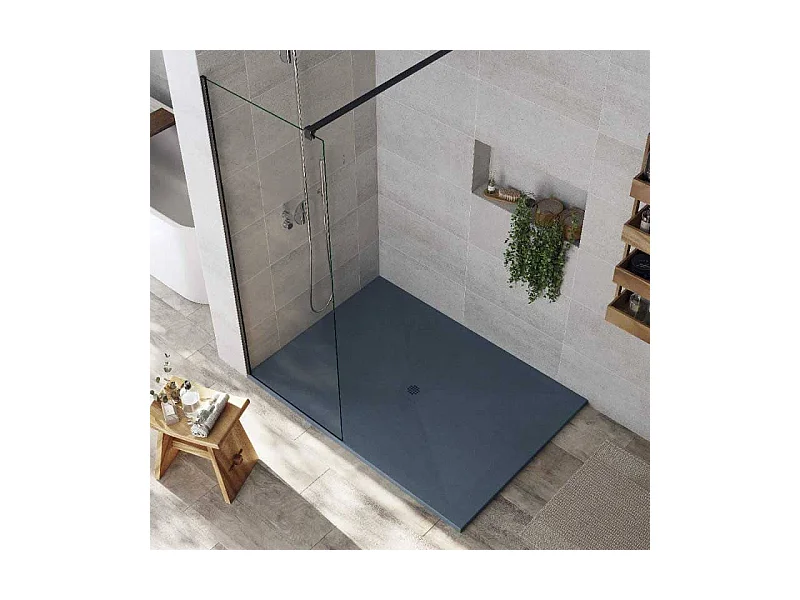 Mineralguss-Duschwanne extra flach DEXA Schieferoptik ANTHRAZIT 80x110 cm