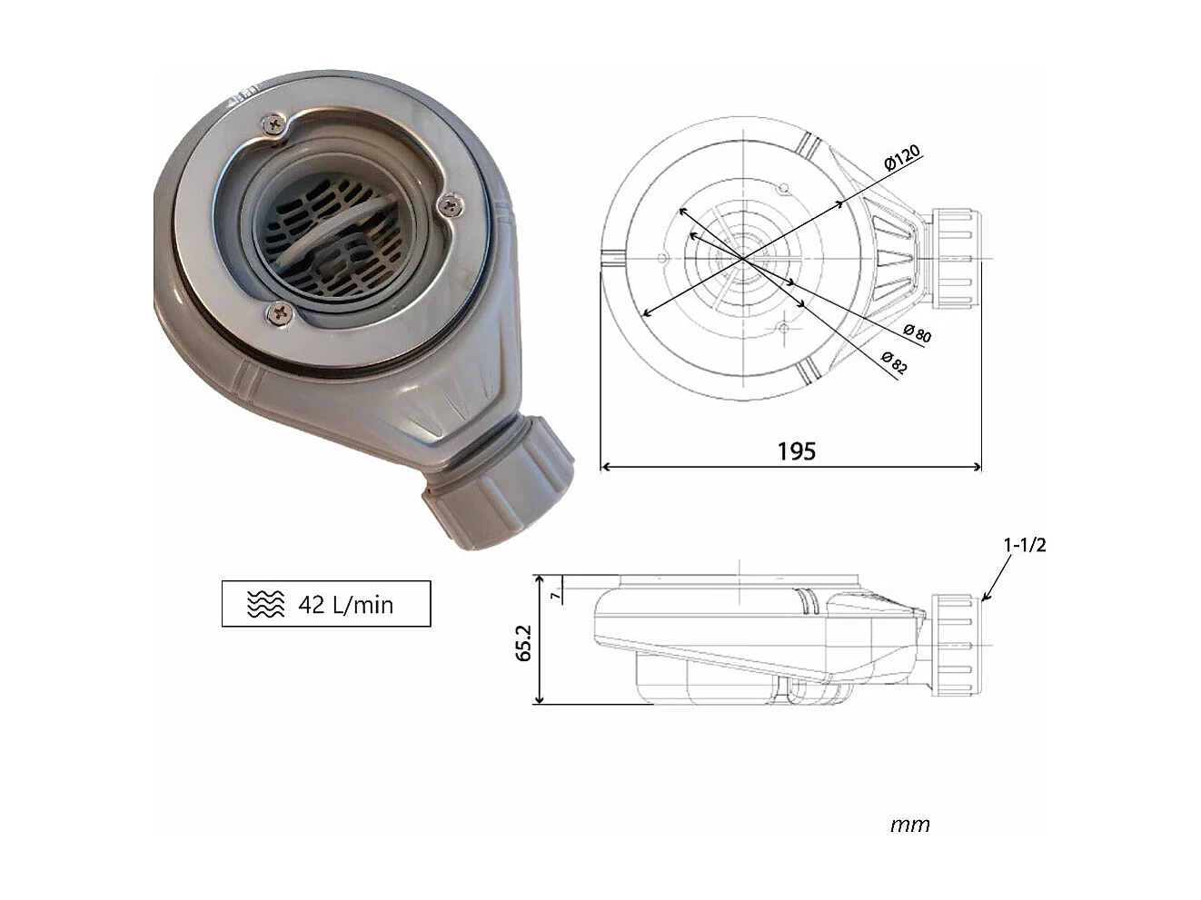 Plato de ducha pizarra DEXA ANTRACITA  70x140 cm rejilla inox