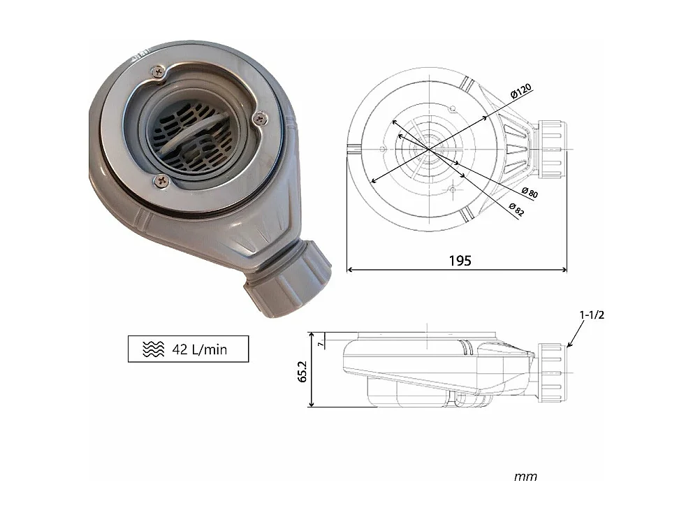 Plato de ducha pizarra DEXA NEGRO  70x130 cm rejilla inox