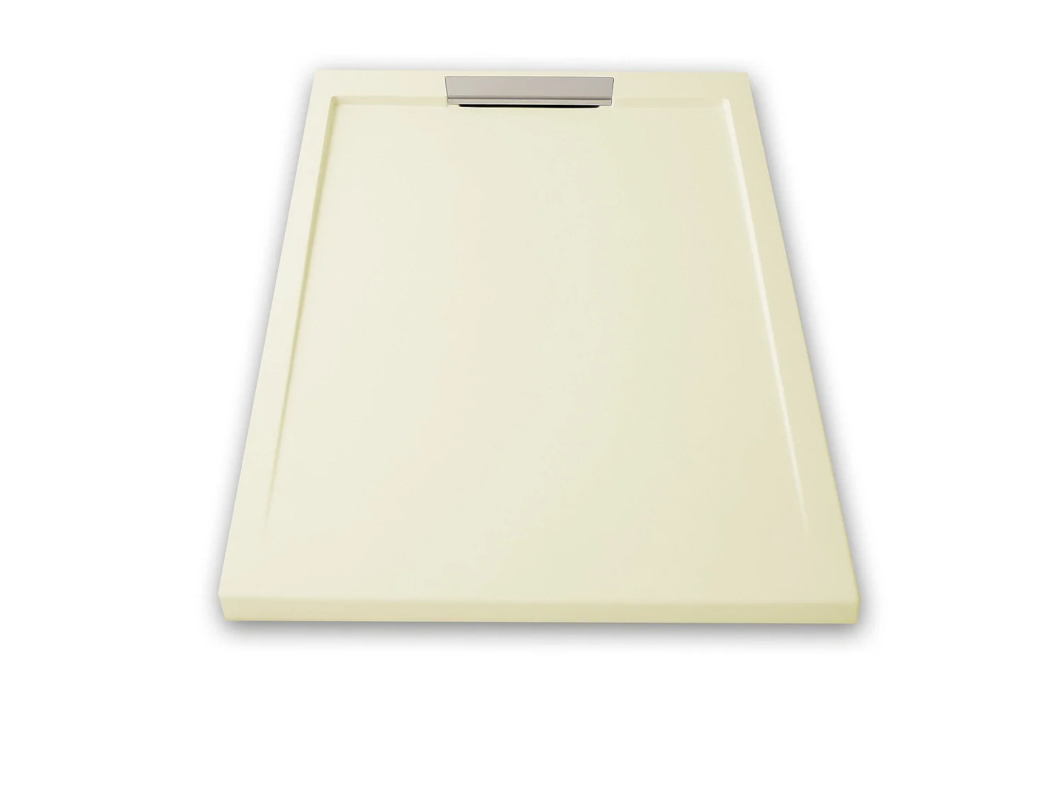 Mineralguss-Duschwanne extra flach LUX Schieferoptik beige 90x180cm Edelstahl in chrom Ablaufschutz in Chrom