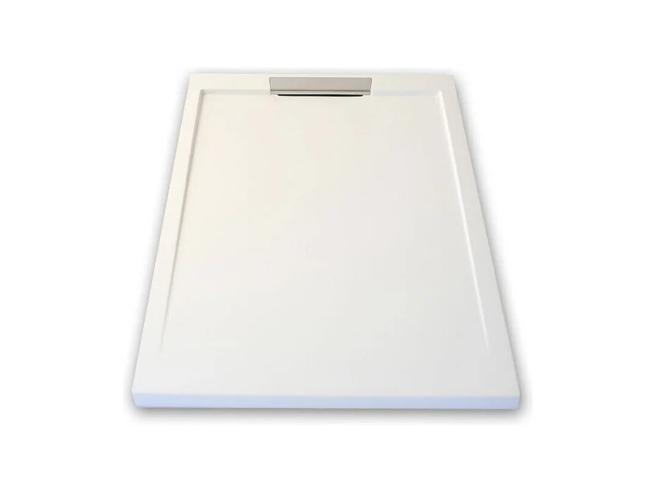 Mineralguss-Duschwanne extra flach LUX Schieferoptik weiß 70x160cm Edelstahl in chrom