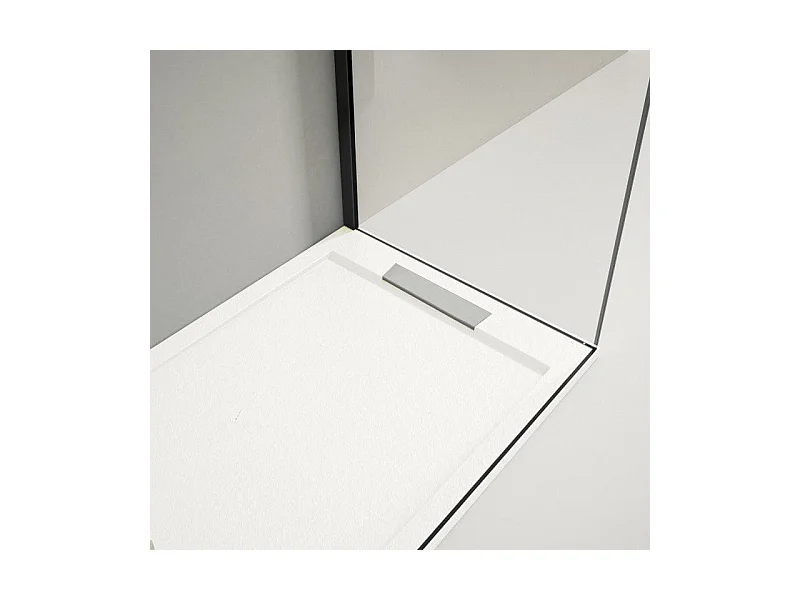 Mineralguss-Duschwanne extra flach LUX Schieferoptik weiß 70x160cm Edelstahl in chrom