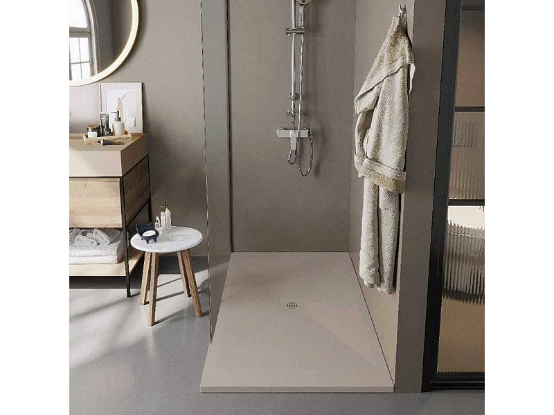 Mineralguss-Duschwanne extra flach DEXA Schieferoptik BEIGE 70x190 cm