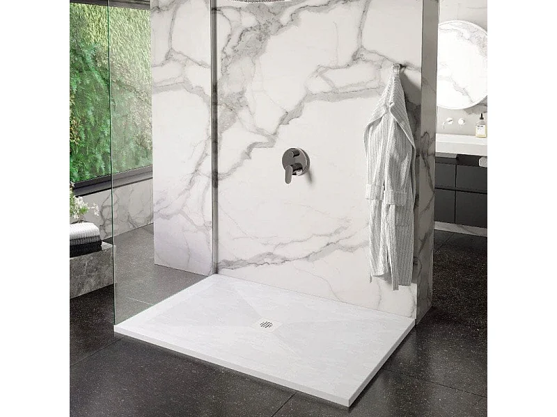 Mineralguss-Duschwanne extra flach DEXA Schieferoptik WEIß 70x160 cm