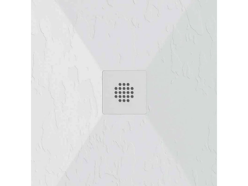 Mineralguss-Duschwanne extra flach DEXA Schieferoptik WEIß 70x160 cm  Auslaufschutz in Farbe