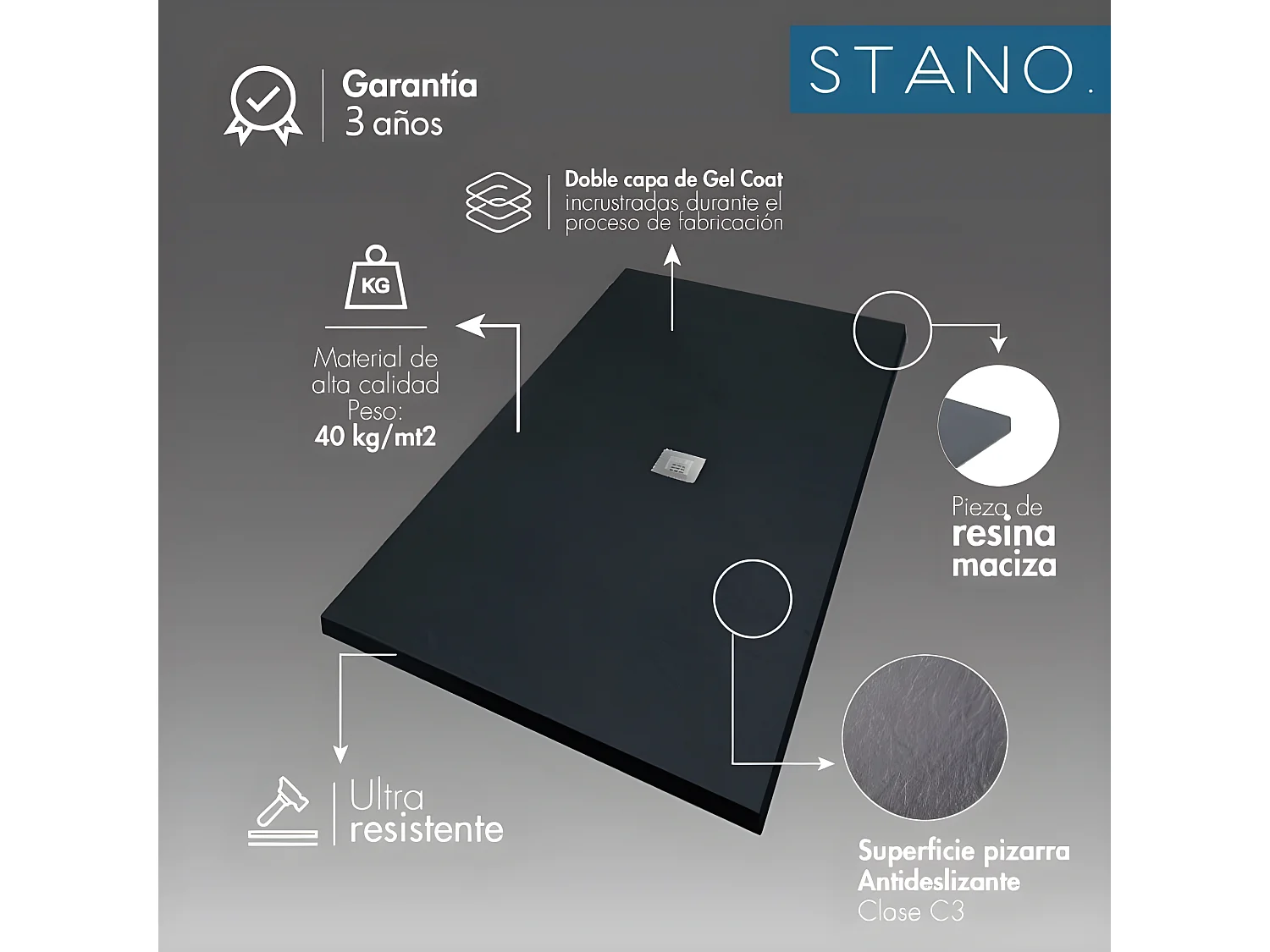 Plato de ducha pizarra DEXA CREMA  90x100 cm rejilla inox