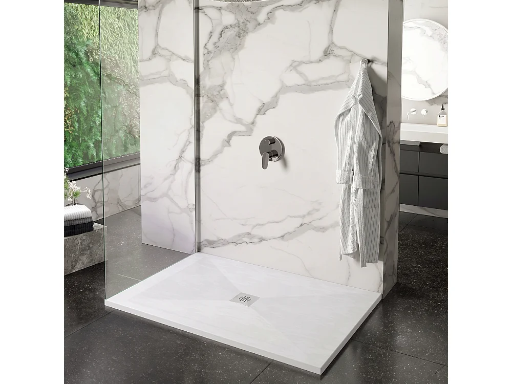 Plato de ducha pizarra DEXA blanco  70x140 cm rejilla acero inox.
