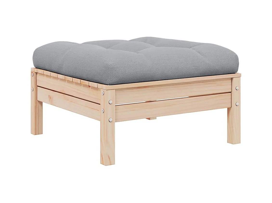 Repose-pied de jardin avec coussin gris Bois de pin massif