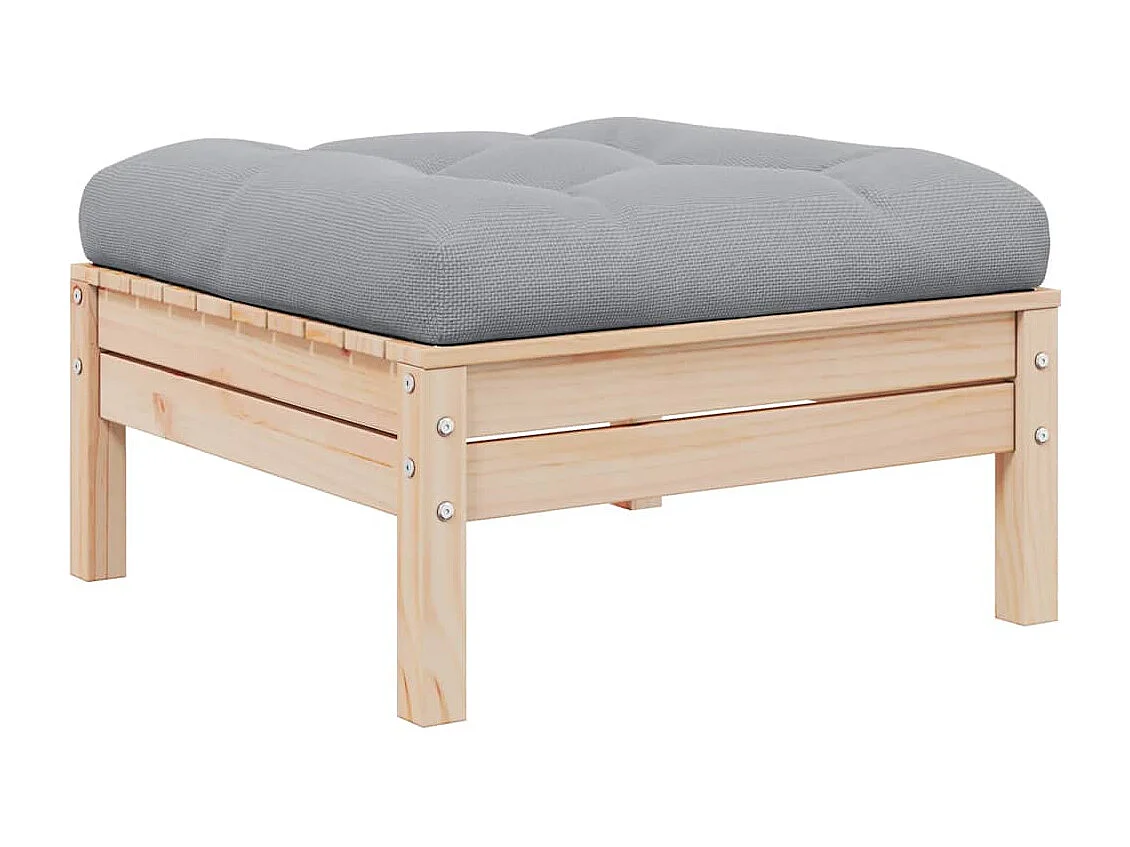 Repose-pied de jardin avec coussin gris Bois de pin massif