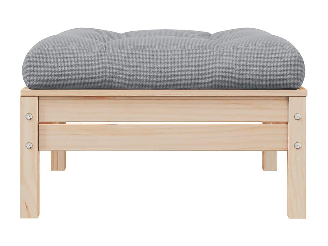 Repose-pied de jardin avec coussin gris Bois de pin massif