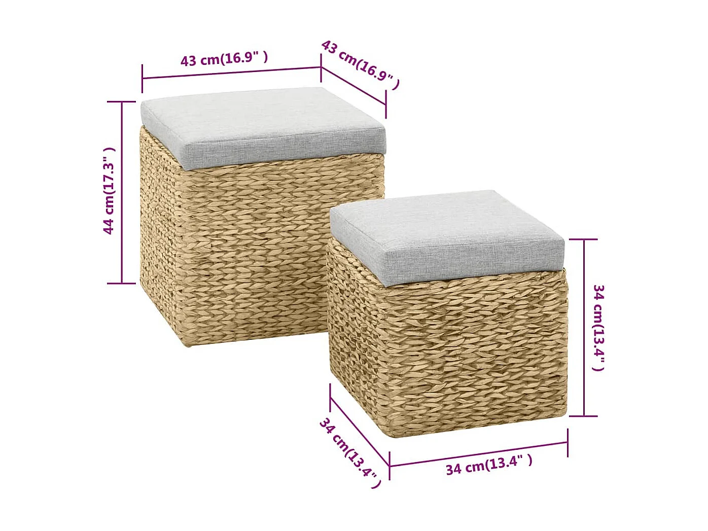 Conjunto de otomanas 2 piezas hierba marina gris