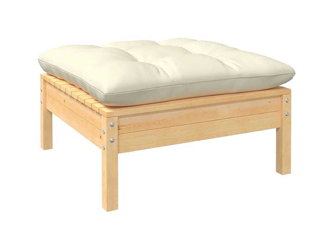 Repose-pied de jardin avec coussin crème Bois de pin massif