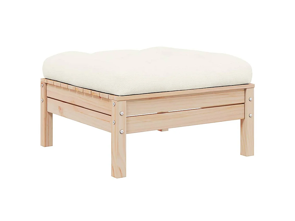 Repose-pied de jardin avec coussin crème Bois de pin massif