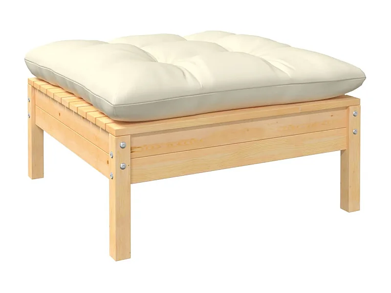 Apoio de pés para jardim c/ almofadão cor creme pinho maciço