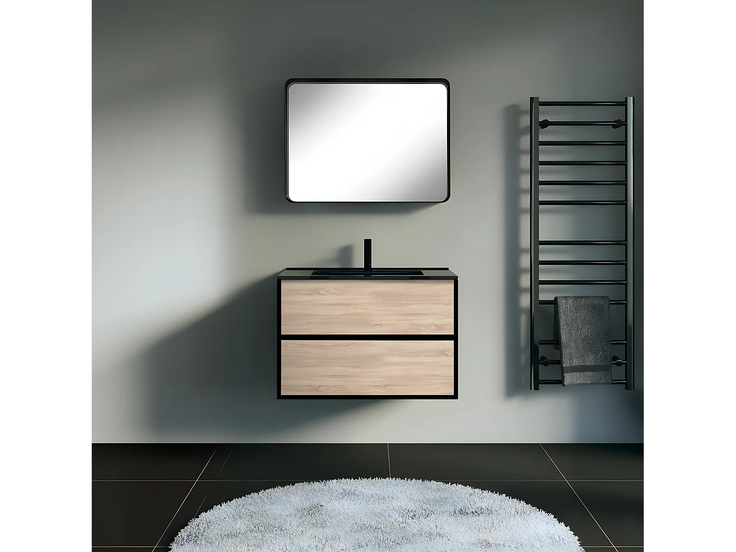 Indus Espejo 80x60 negro mate Essebagno