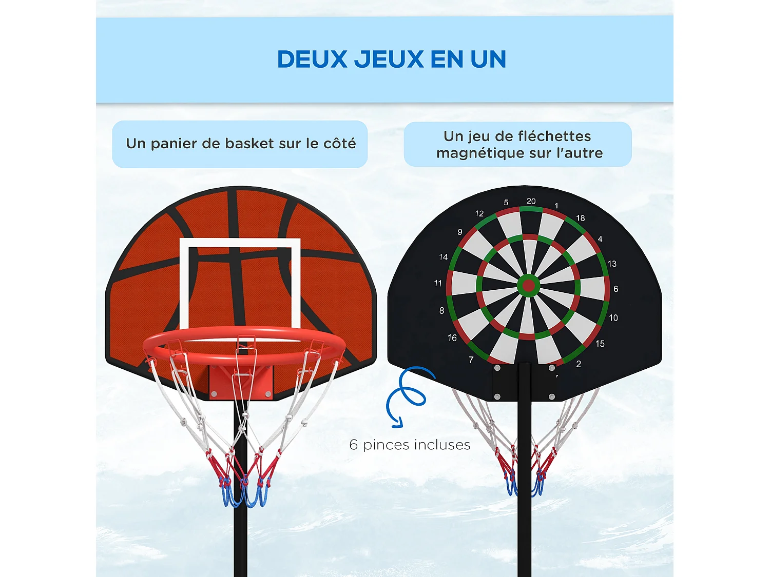 Support panier de basket-ball jeu de 6 fléchettes magnétiques 2 en 1